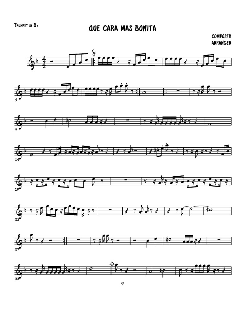 Que Cara Mas Bonita Trumpet in BB PDF