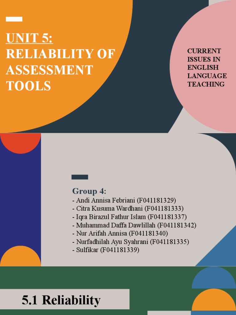 Unit 5 Reliability of Assessment Tools Current Issues in English