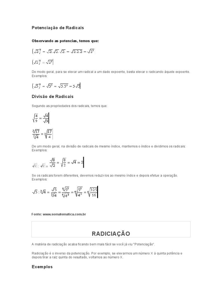 POTENCIAÇÃO E RADICIAÇÃO COM RADICAIS \Prof. Gis/  Curso de matematica,  Educação fisica, Aulas de matemática