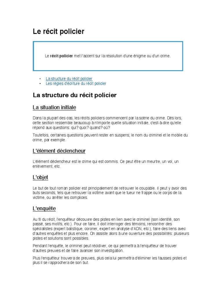 Note Le Recit Policier Pdf Fiction Crime Thriller Policier
