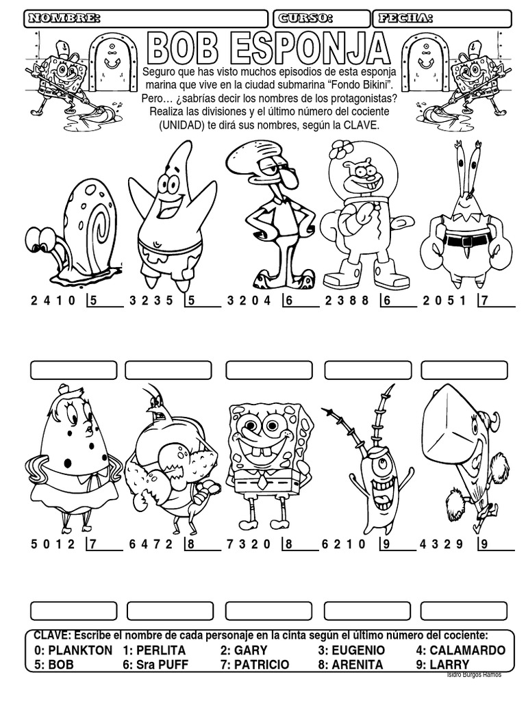 Los nombres de los protagonistas de Bob Esponja PDF Caricaturas