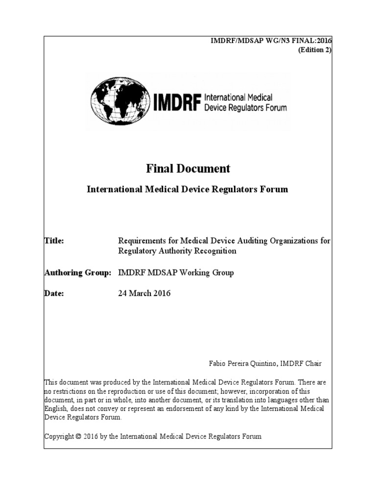 Imdrf Tech 160324 Requirements Auditing Orar PDF Medical Device Audit