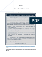 Análisis y Critica A Política de Calidad