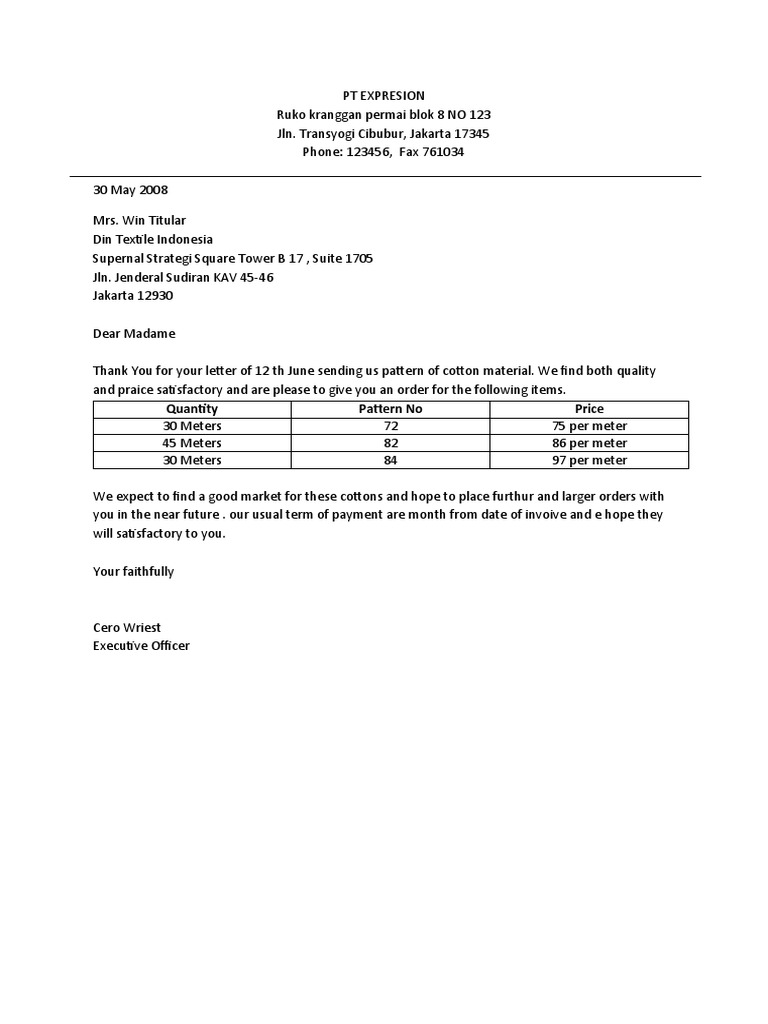 Contoh Order Letter For New Customer | PDF