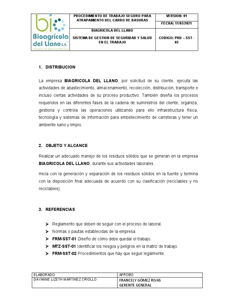 Procedimiento Seguro para Recolectores de Basura | PDF | Residuos ...