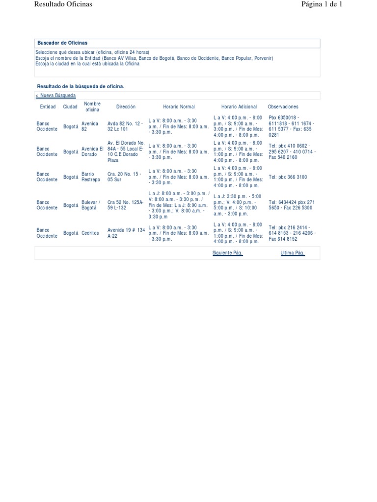 Horarios Adicionales Banco Occidente Bogota Pdf Business Informatica Y Tecnologia De La Informacion