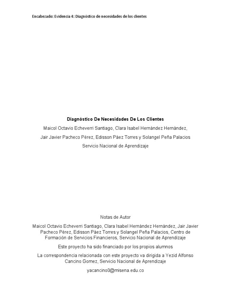 Diagnóstico de Necesidades de Los Clientes | PDF | Cliente | Aprendizaje