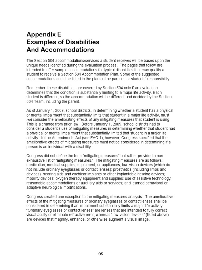 Section 504 Examples Of Disabilities And Accommodations Pdf