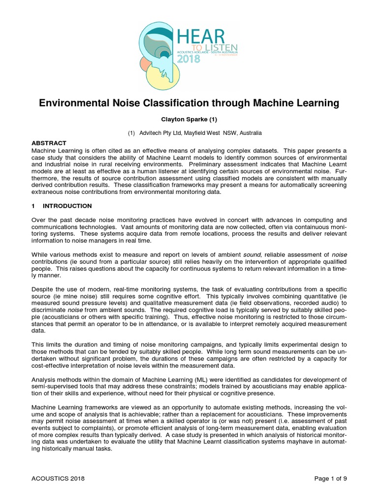 Machine Learning for Noise Classification | PDF | Statistical ...