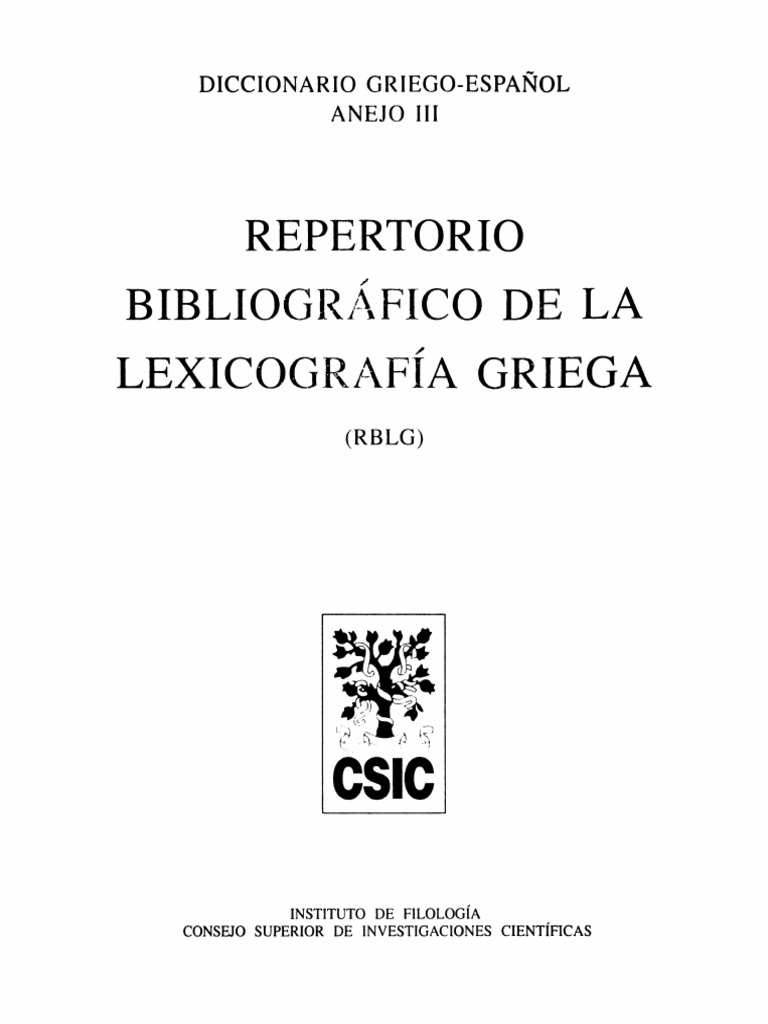 Repertorio Bibliográfico de Lexicografía Griega: Griego-Español Iii | PDF | Lexicografía | Diccionario