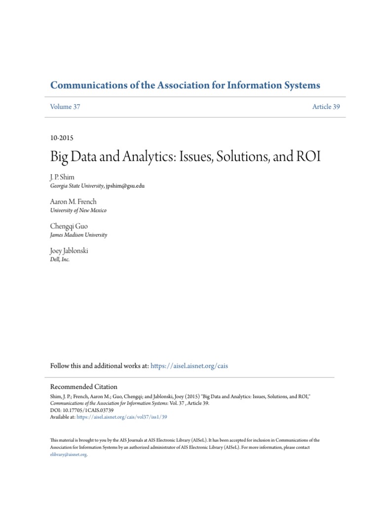 Big Data and Analytics - Issues Solutions and ROI | PDF | Big Data ...