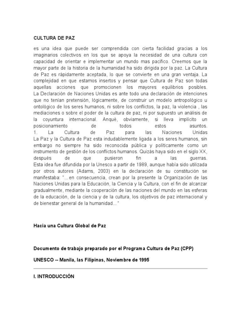 Cultura de Paz: Conceptos y Evolución | PDF | Paz | Conocimiento
