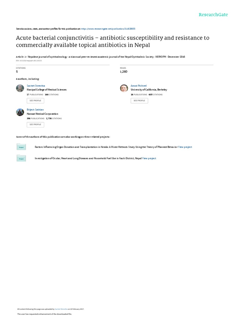 Acute Bacterial Conjunctivitis Antibiotic Susceptibility and