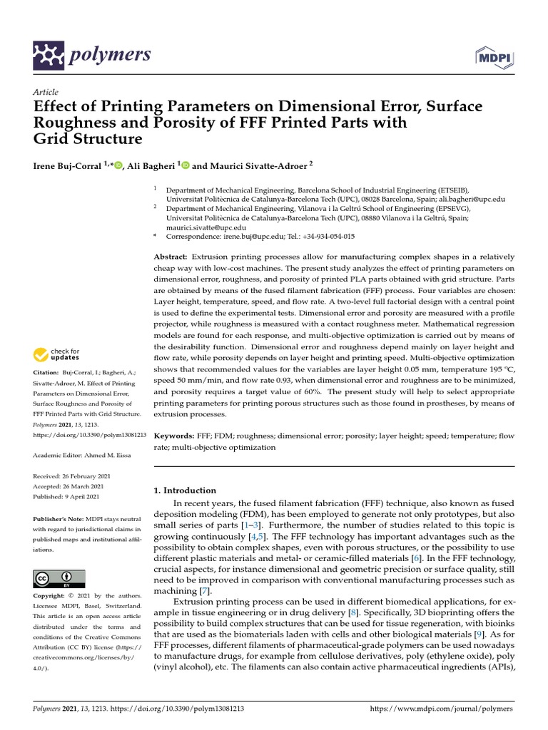 Effect of Printing Parameters | PDF | Porosity | Surface Roughness
