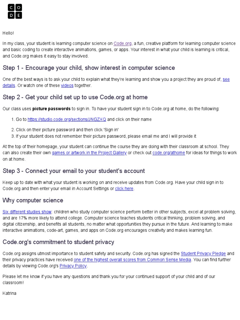 Engage Your Child in Code.org Learning | PDF