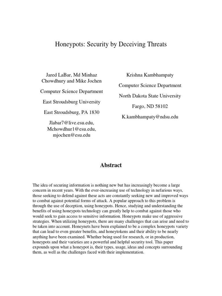 Honeypots Security by Deceiving Threats PDF Information Age