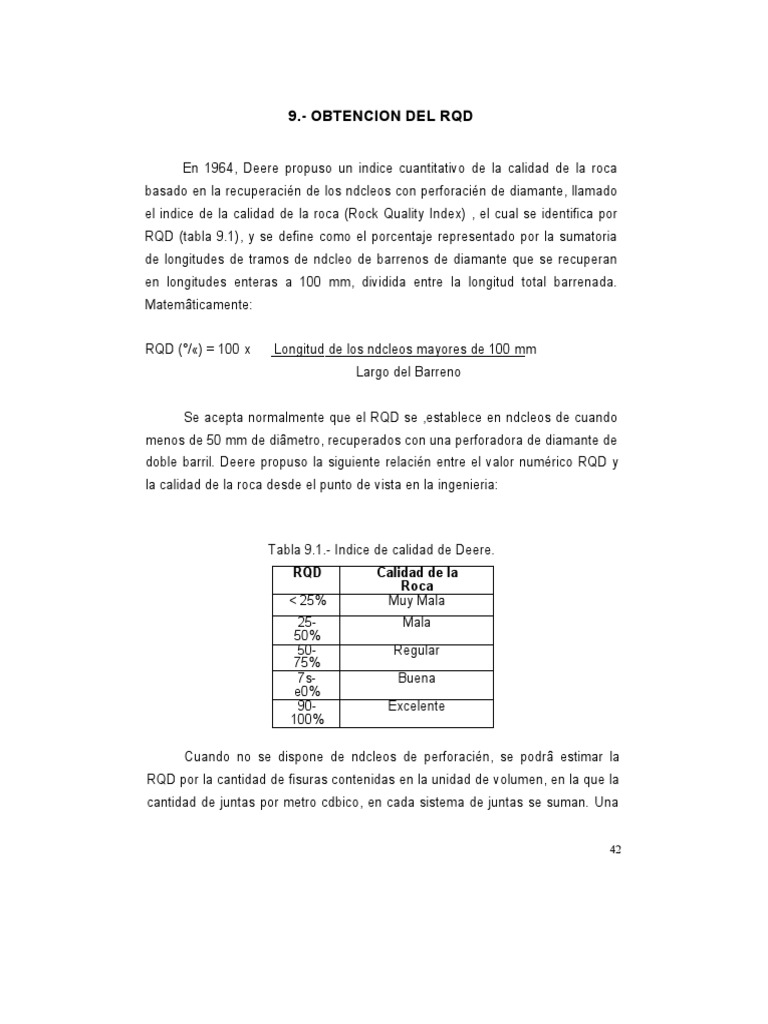 9.-Obtencion Del RQD: RQD Calidad de La Roca | PDF | Petrología | Rocas