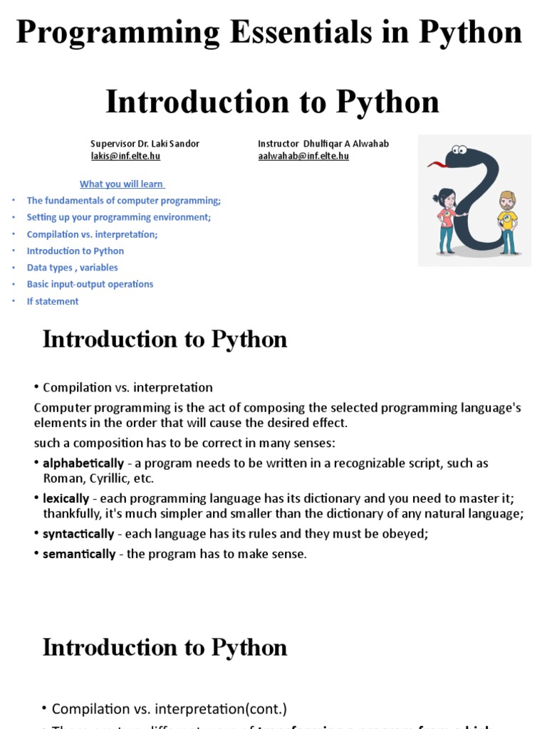 Programming Essentials in Python Introduction To Python | Download Free ...