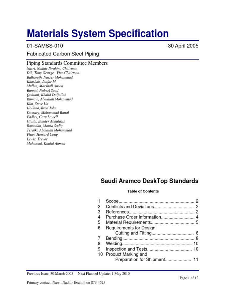 Specifications for Fabricated Carbon Steel Piping Materials and ...