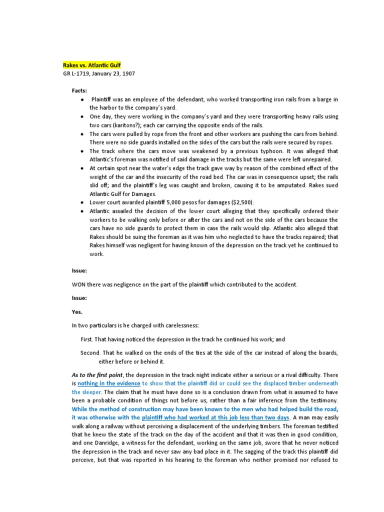 Rakes vs. Atlantic Gulf PDF Negligence Damages