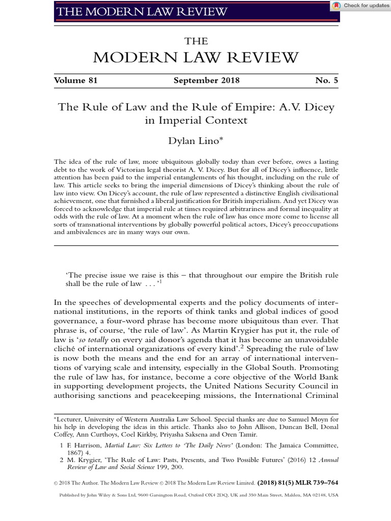 Modern Law Review: The Rule of Law and The Rule of Empire: A.V. Dicey ...