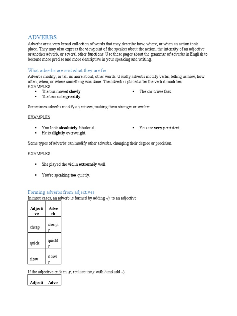 English Grammar - Adverbs | PDF | Adverb | Verb
