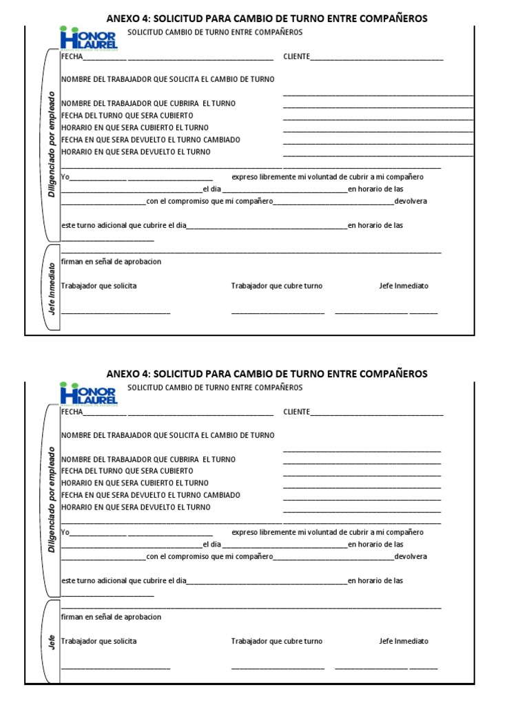 Solicitud Cambio de Turno Entre Compañeros 2021 PDF