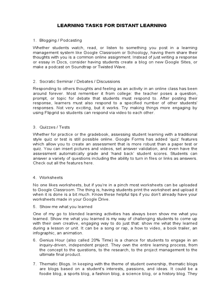 Engaging Learning Tasks for Distance Education | PDF | Quiz ...