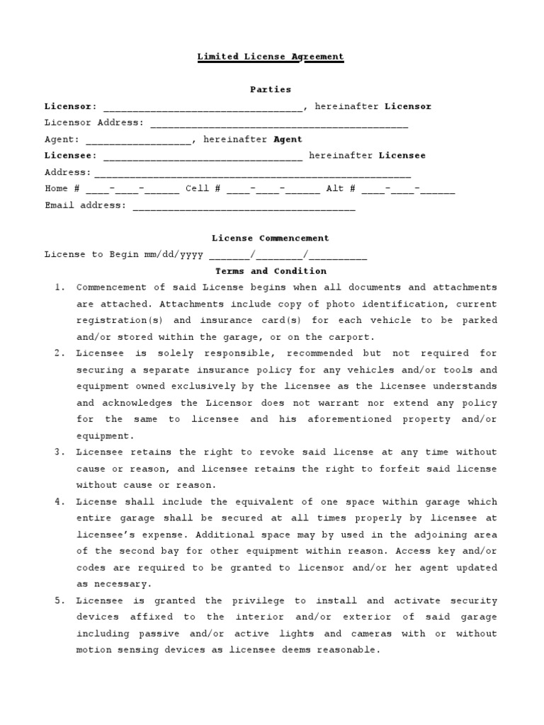 Limited License Agreement Template | PDF | License | Common Law