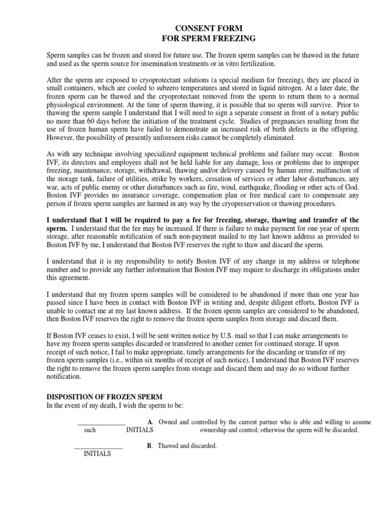 Sperm-Freezing Consent Form | Download Free PDF | In Vitro ...