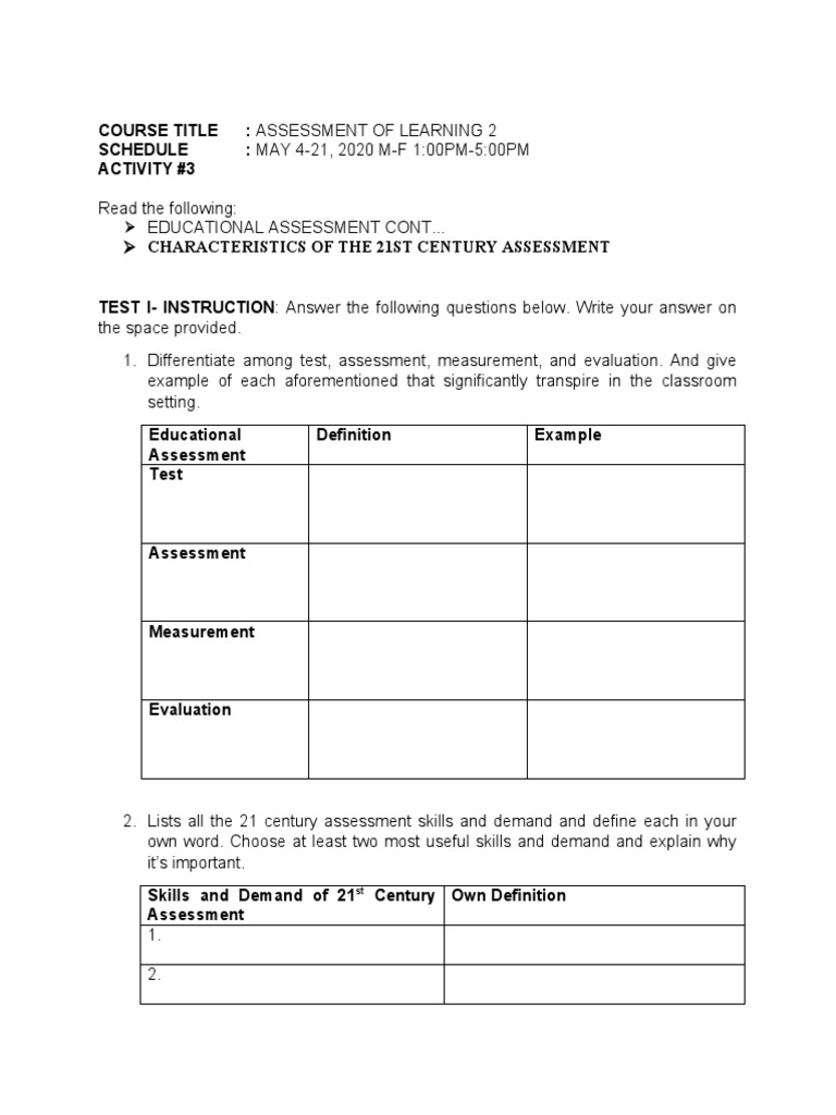 Activity 3 Assessment of Learning 2 | PDF