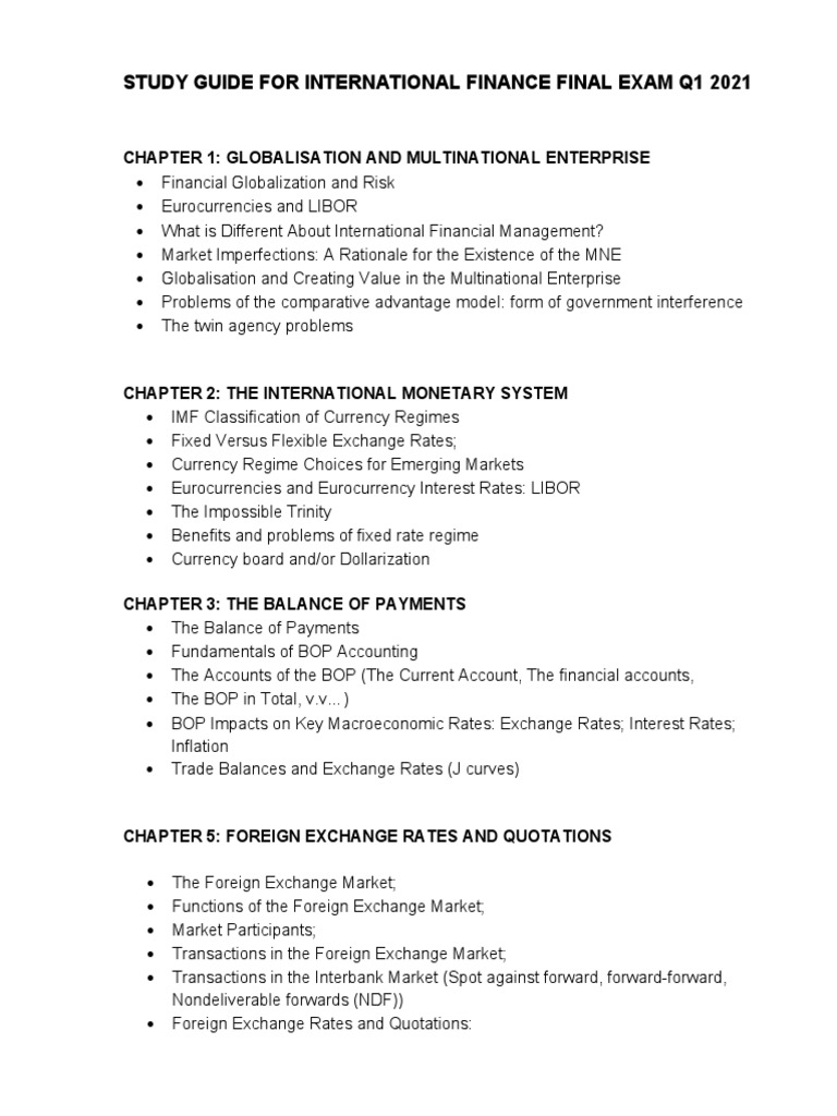 Study Guide For International Finance Final Exam Q1 2021: Chapter 1 ...