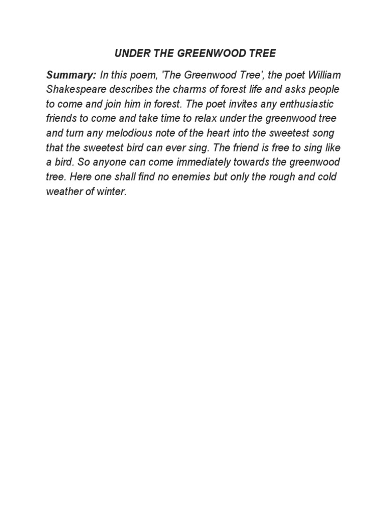 Under The Greenwood Tree Summary PDF