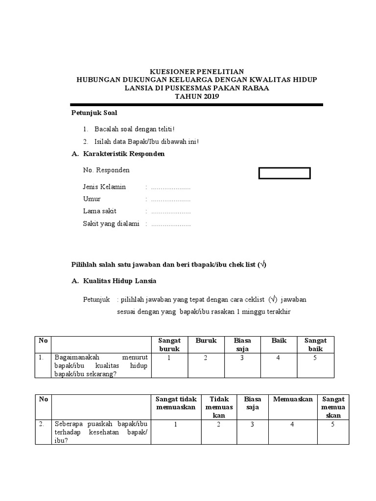 Kuesioner Dukungan Keluarga | PDF