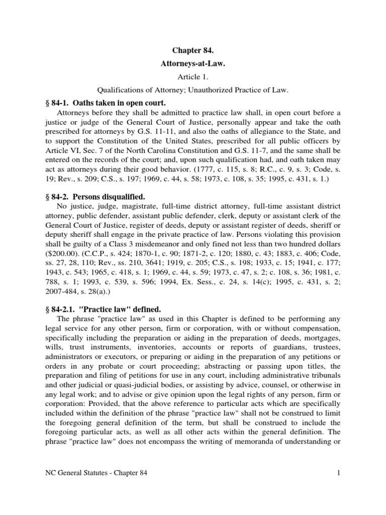 AttorneysatLaw. NC General Statutes Chapter 84 1 PDF Practice