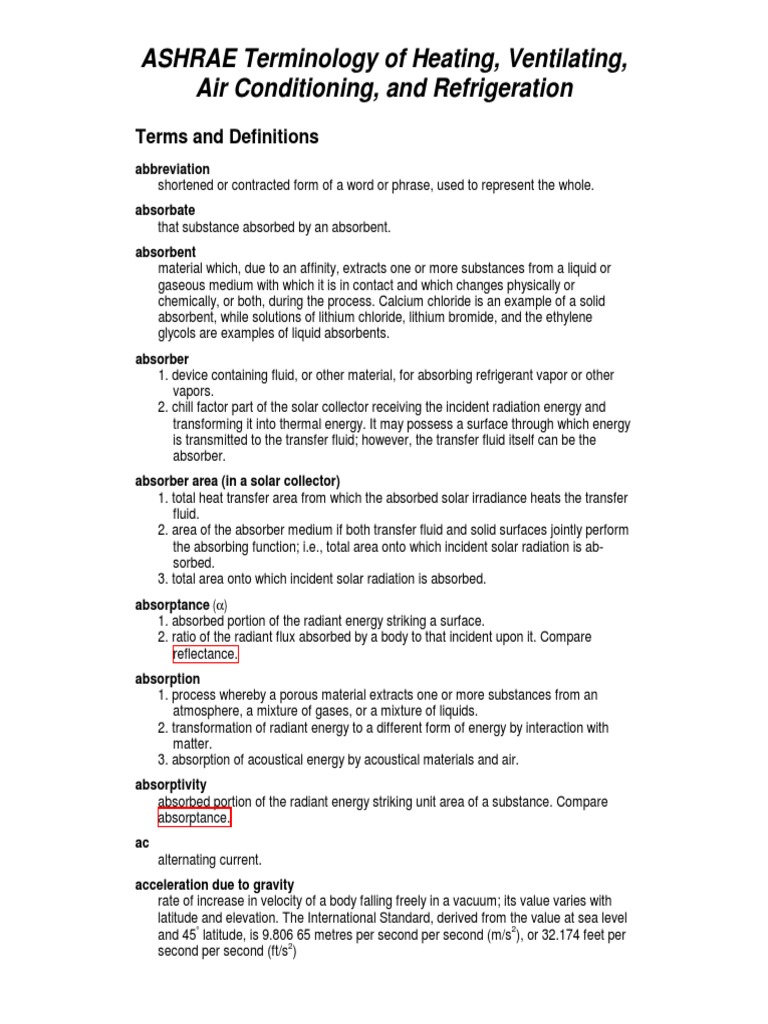 ASHRAE HVAC Terms and Definitions | PDF | Air Conditioning | Hvac