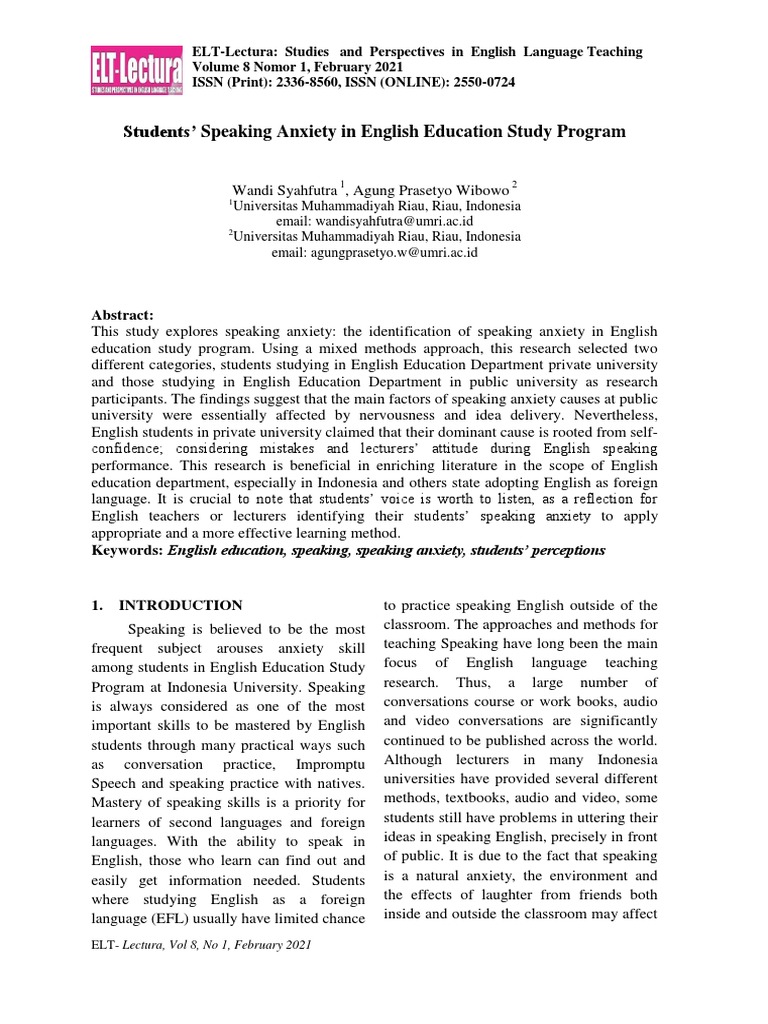 Students' Speaking Anxiety in English Education Study Program | PDF ...