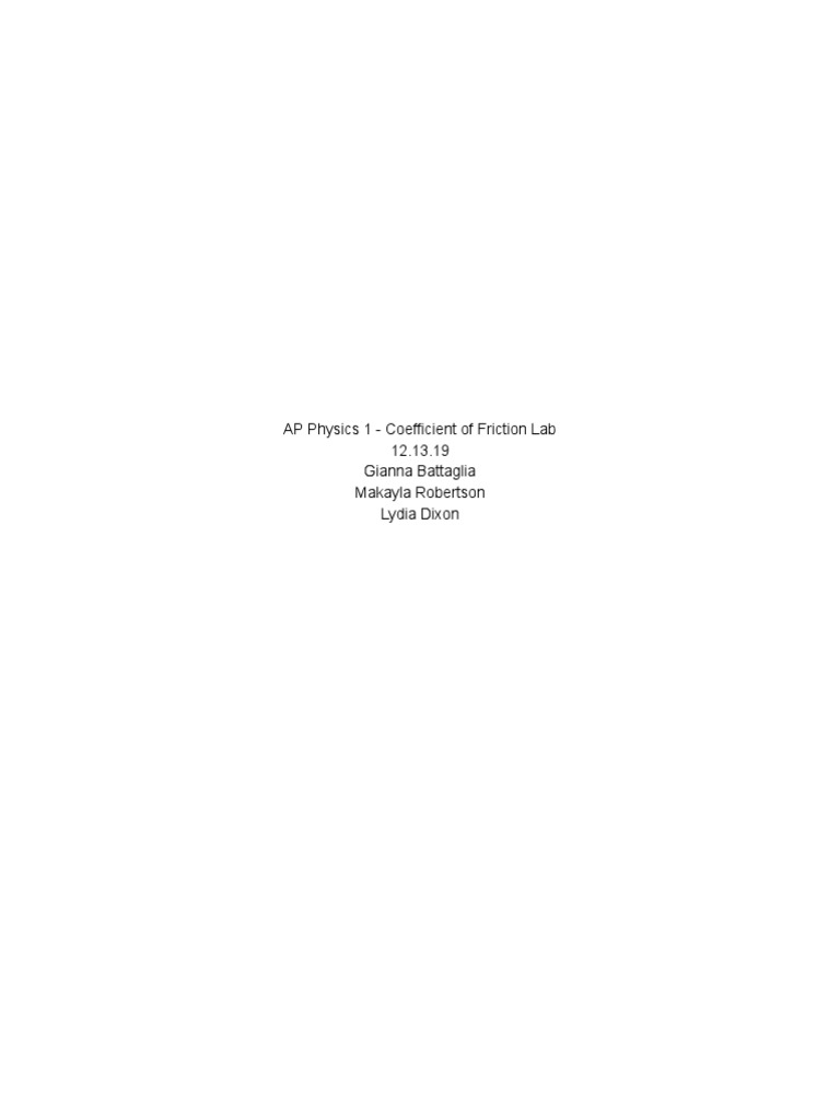 Ap physics 1 coefficent of friction lab pdf friction force