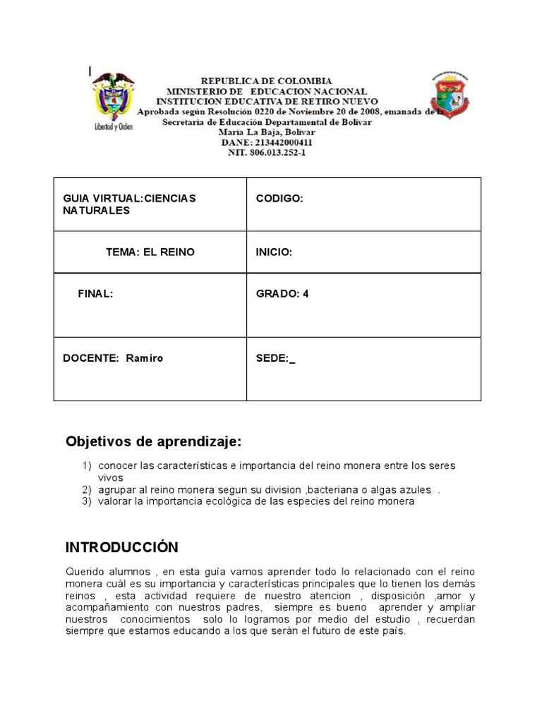 Taller Reino Monera 4° | PDF | Las bacterias | Archaea