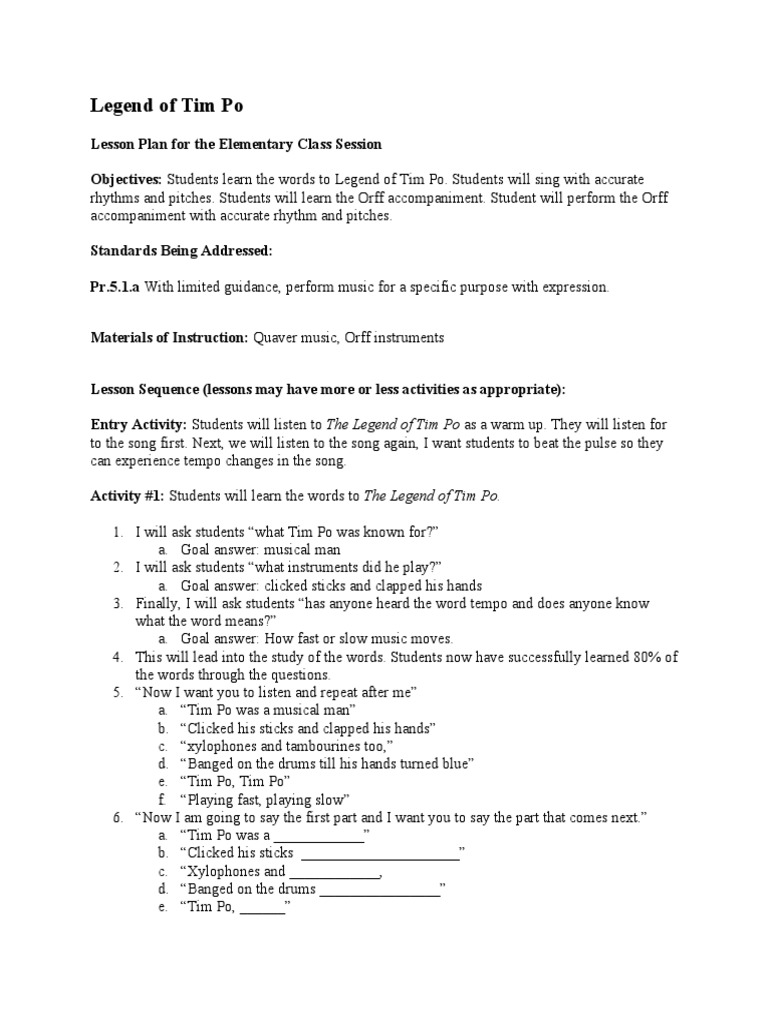 Legend of Tim Po Lesson | PDF | Performing Arts | Entertainment (General)