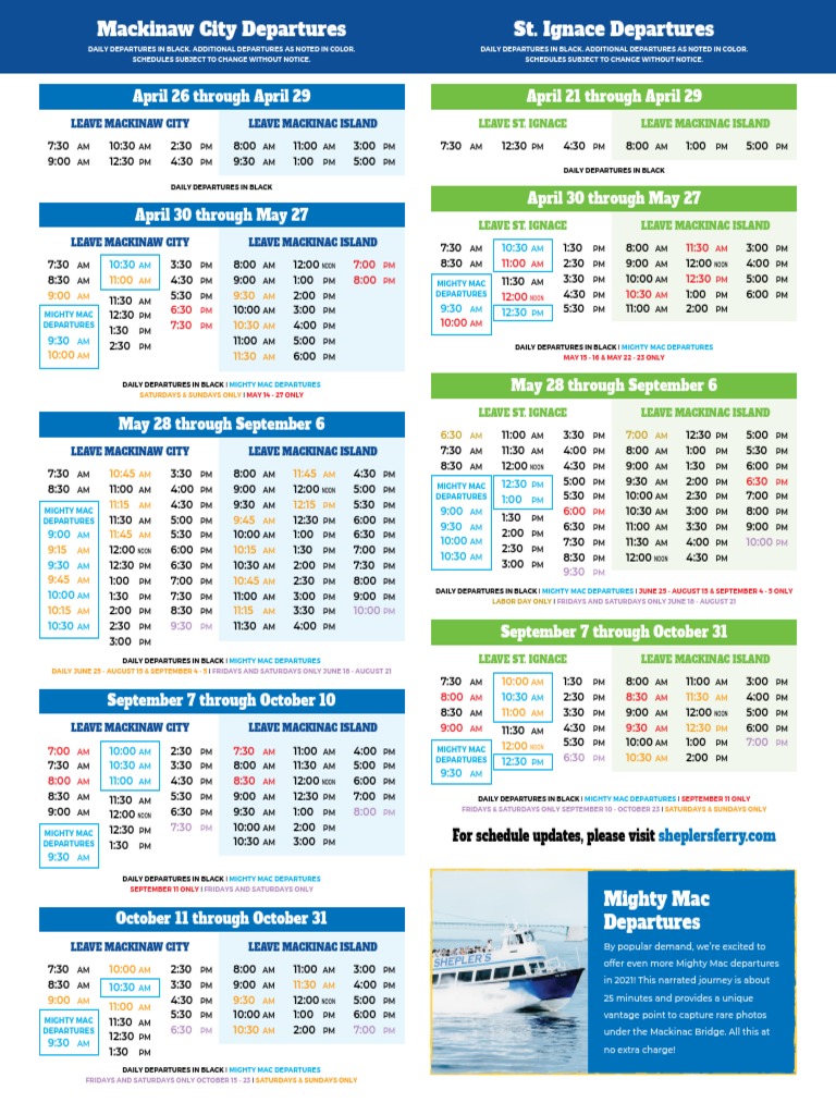 Shepler's Mackinac Island Ferry Schedule 2021 PDF