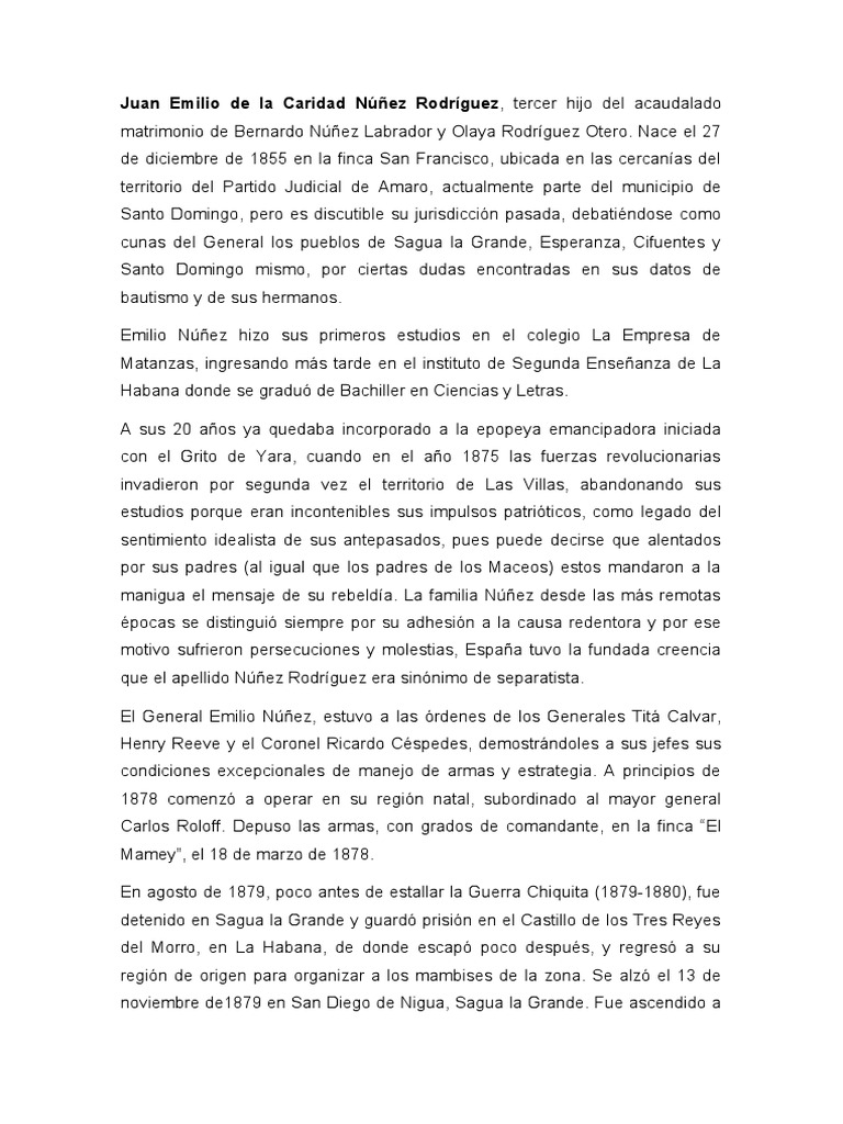 Emilio Núñez Rodríguez (Reseña Biográfica) PDF Cuba Agitación