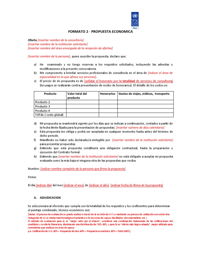 Formato de La Propuesta Economica | PDF | Oferta (economía) | Economias