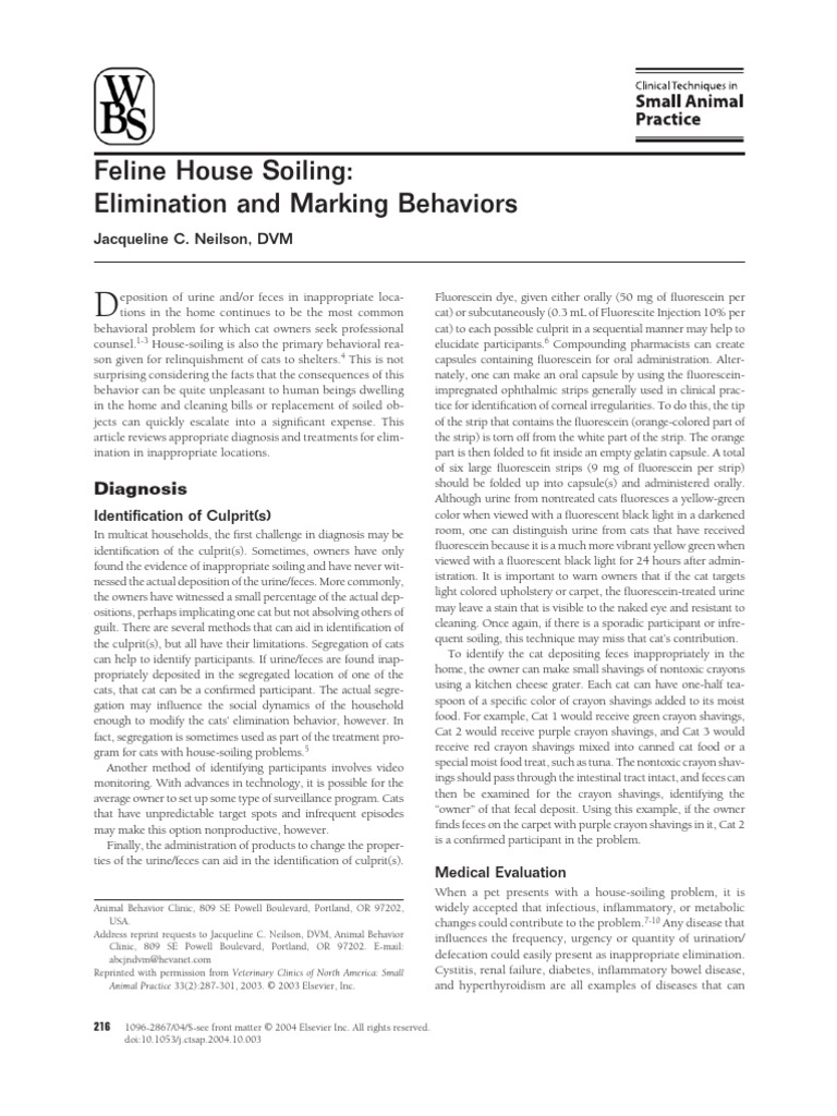 Feline House Soiling: Elimination and Marking Behaviors: Diagnosis ...