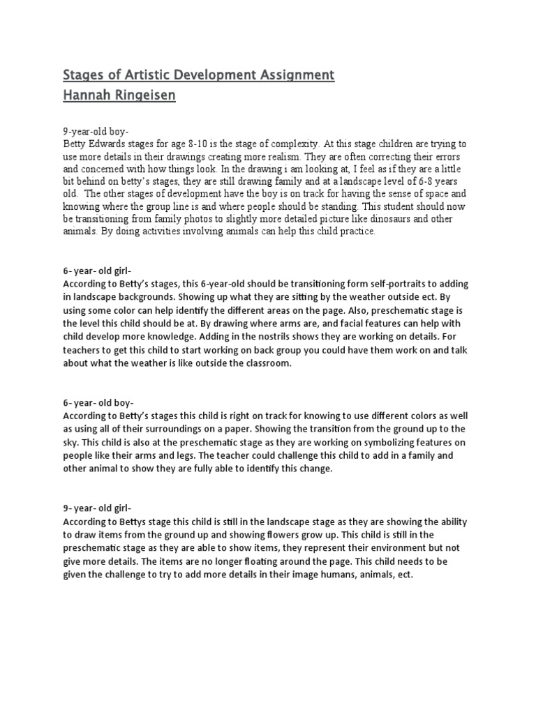 Stages of Artistic Development Assignment | PDF | Wellness