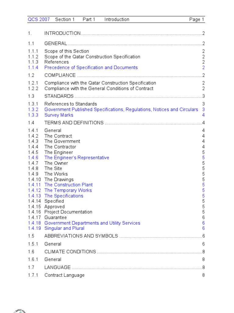 QCS Section 1 Part 1 (General) | PDF | Specification (Technical ...