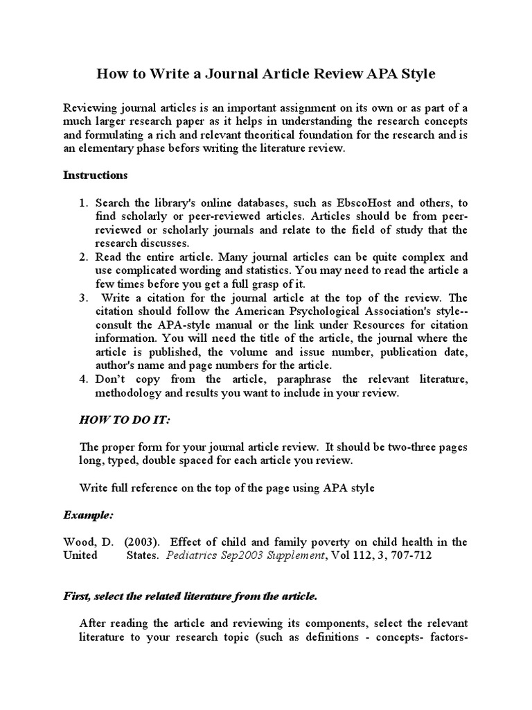 journal article review sample apa style