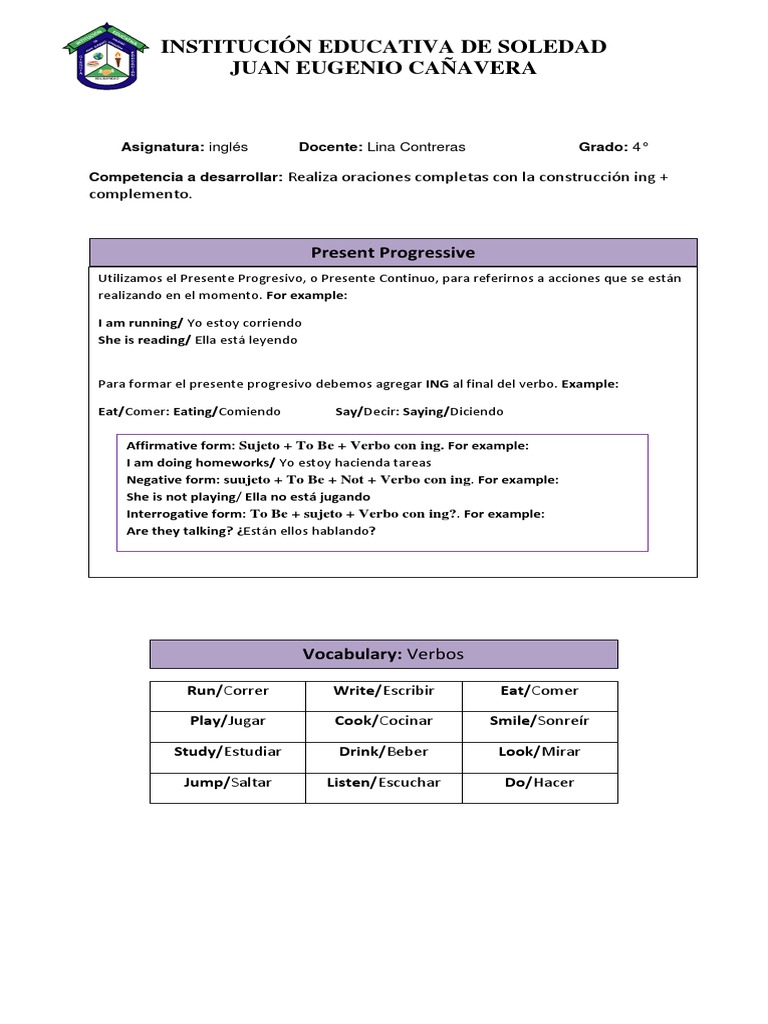 Ejercicios de Presente Progresivo en Inglés | PDF | Lingüística | Sintaxis