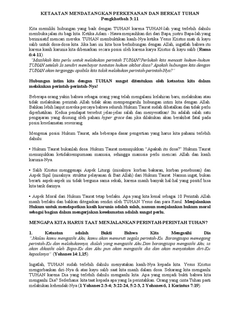 Ketaatan Mendatangkan Perkenanan Dan Berkat Tuhan Pdf