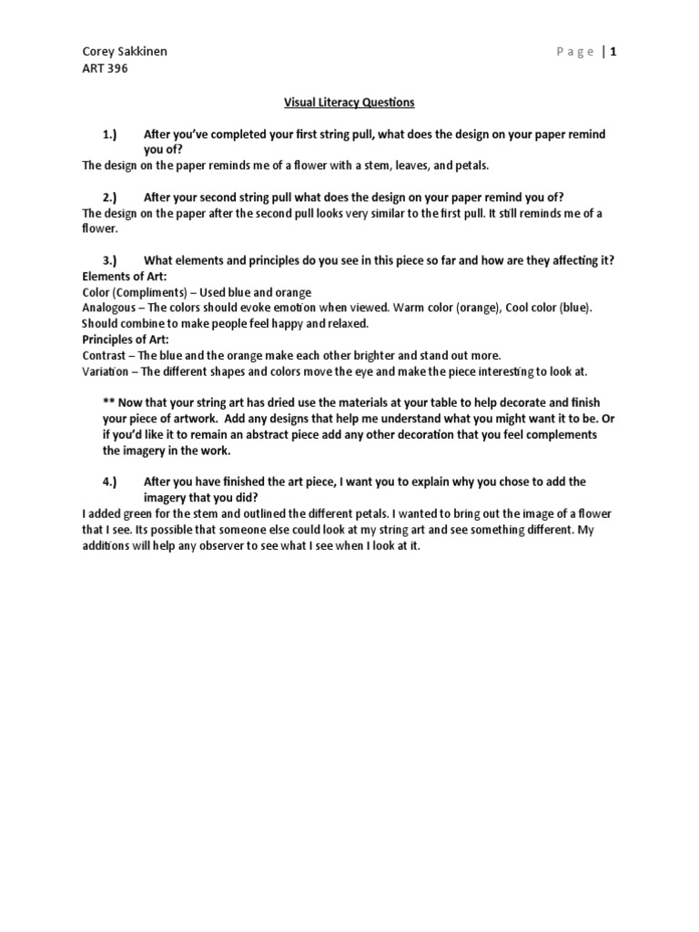 Visual Literacy String Art Questions | PDF